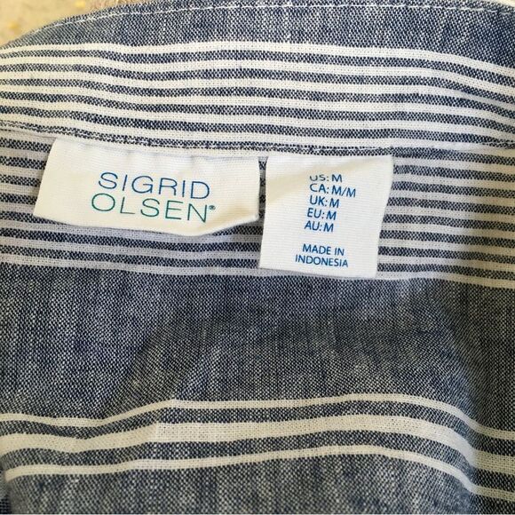 Sigrid Olsen Blue White Linen Cotton Striped Two Pieces Top & Pants Set M - Picture 13 of 13
